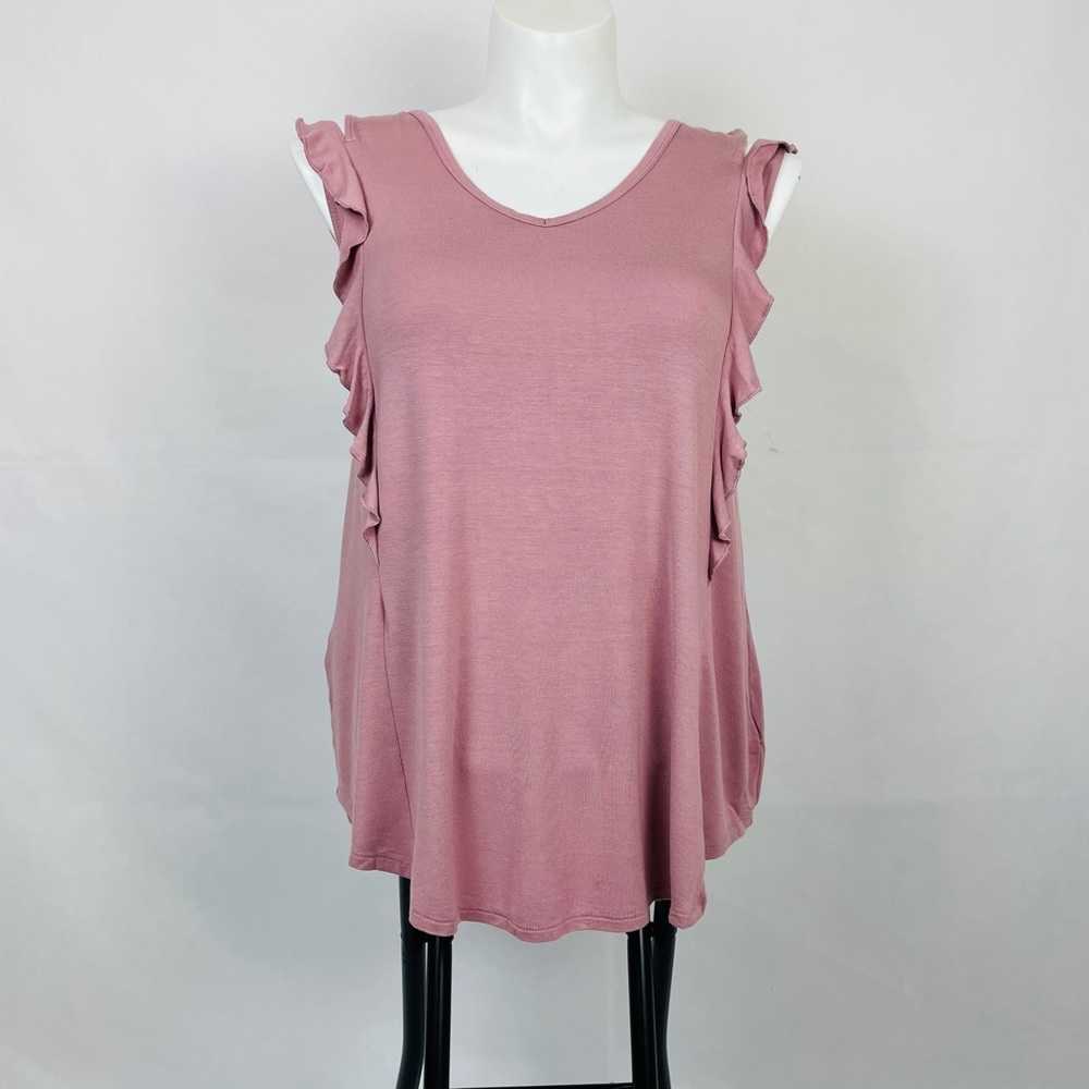 Ava James slit shoulder ruffle sleeveless top XL